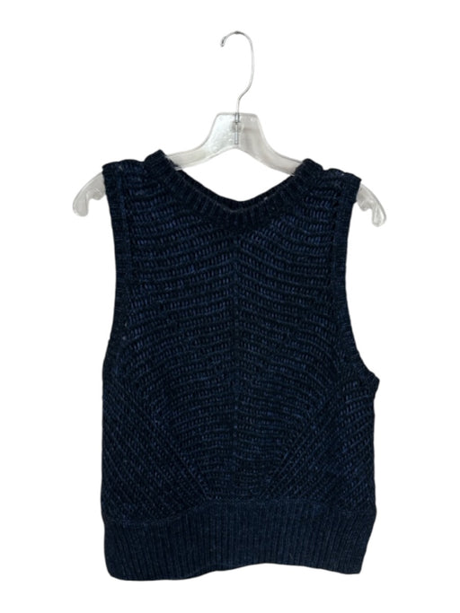 White + Warren Size S Blue & Black Cotton & Wool Sleeveless Loose Knit Sweater Blue & Black / S