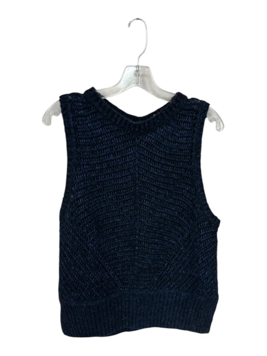 White + Warren Size S Blue & Black Cotton & Wool Sleeveless Loose Knit Sweater Blue & Black / S