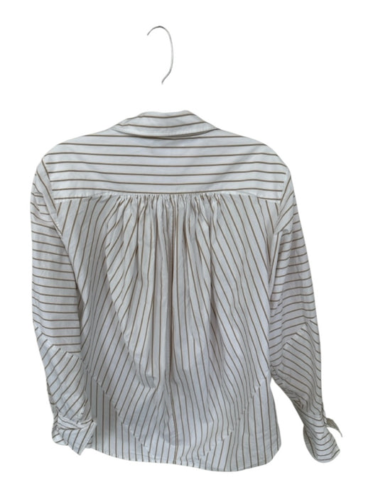 Frame Size S white & tan Cotton Long Balloon Sleeve Striped Button Down Top white & tan / S