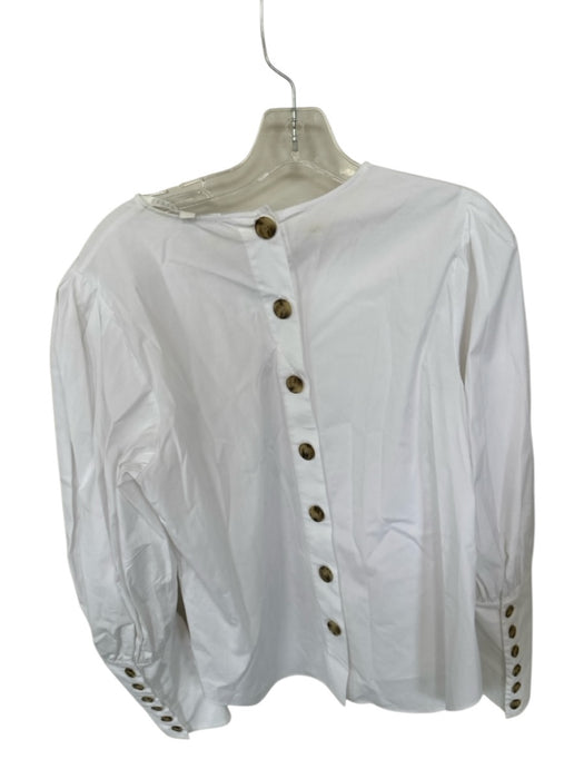 Veronica Beard Size 12 White Cotton Long Balloon Sleeve Back Buttons Top White / 12