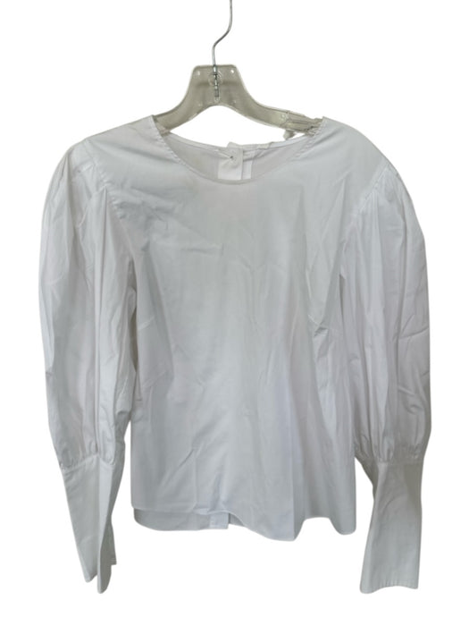 Veronica Beard Size 12 White Cotton Long Balloon Sleeve Back Buttons Top White / 12