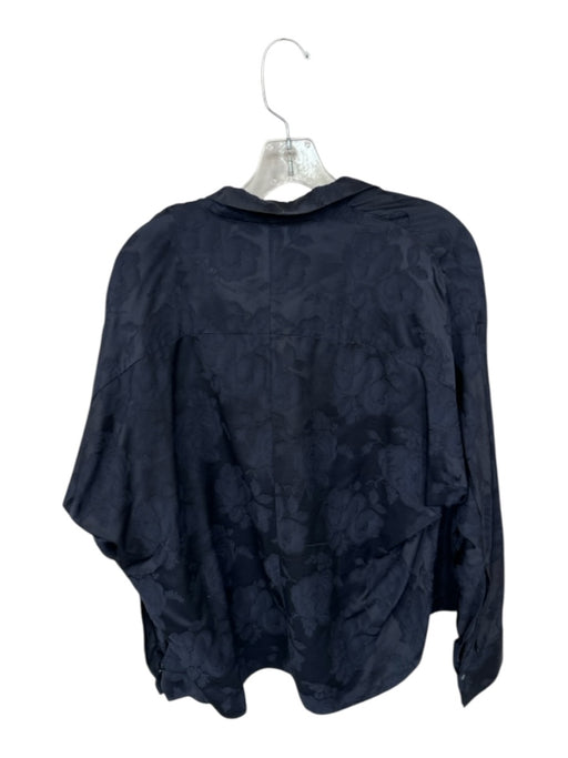 Vince Size M Navy Viscose Long Sleeve Jaquard Collar V Neck Top Navy / M