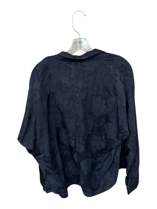 Vince Size M Navy Viscose Long Sleeve Jaquard Collar V Neck Top Navy / M