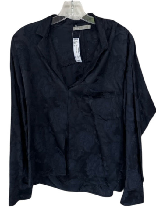 Vince Size M Navy Viscose Long Sleeve Jaquard Collar V Neck Top Navy / M