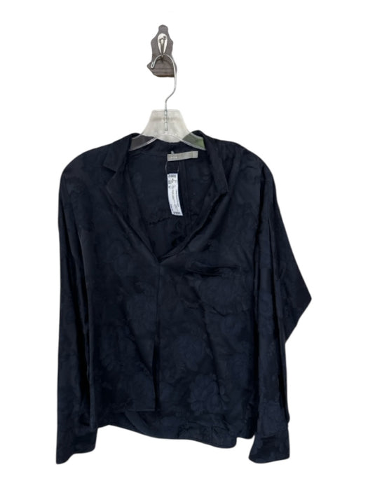 Vince Size M Navy Viscose Long Sleeve Jaquard Collar V Neck Top Navy / M