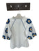 THML Size M White & Blue Polyester 3/4 Balloon Sleeve Embroidered V Neck Top White & Blue / M