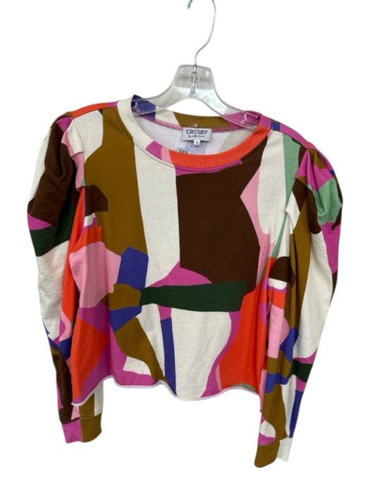 Crosby Size M Multi Cotton Long Sleeve Shapes Raw Hem Top Multi / M