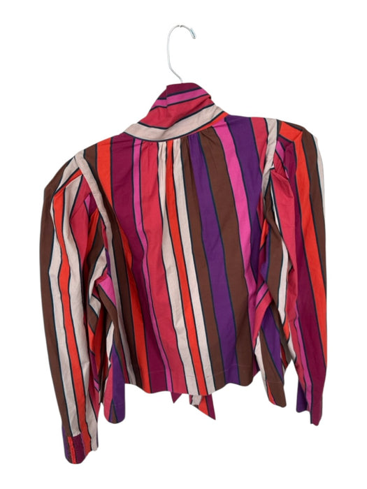 Carolina K Size S Purple & Red Cotton Shoulder Pads Striped Neck Tie Top Purple & Red / S