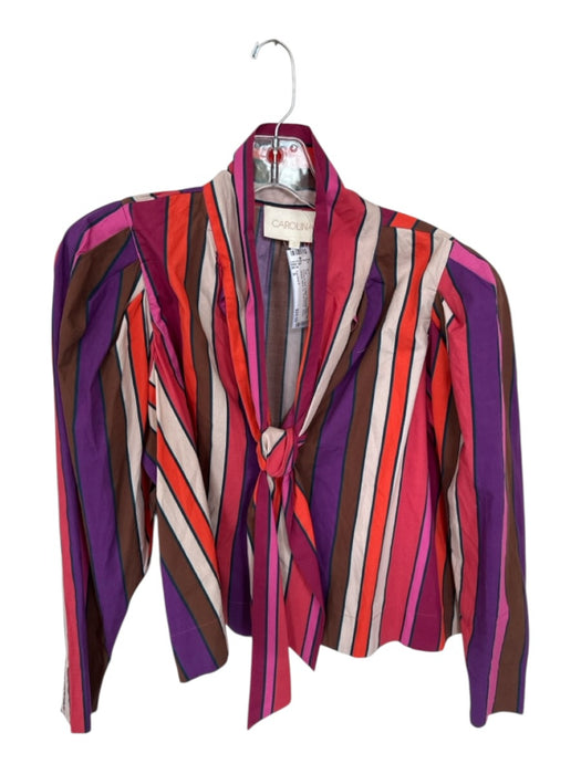 Carolina K Size S Purple & Red Cotton Shoulder Pads Striped Neck Tie Top Purple & Red / S