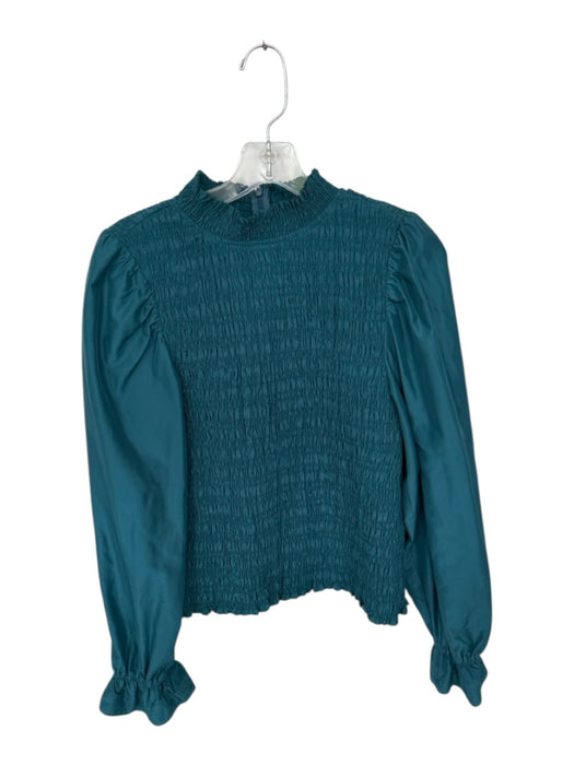 Marie Oliver Size M Teal Recycled Polyester Mock Neck smocked Back Zip Top Teal / M