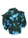 De Loreta Size S Green & Blue Cotton Long Balloon Sleeve Flowers Collar Top Green & Blue / S