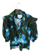 De Loreta Size S Green & Blue Cotton Long Balloon Sleeve Flowers Collar Top Green & Blue / S