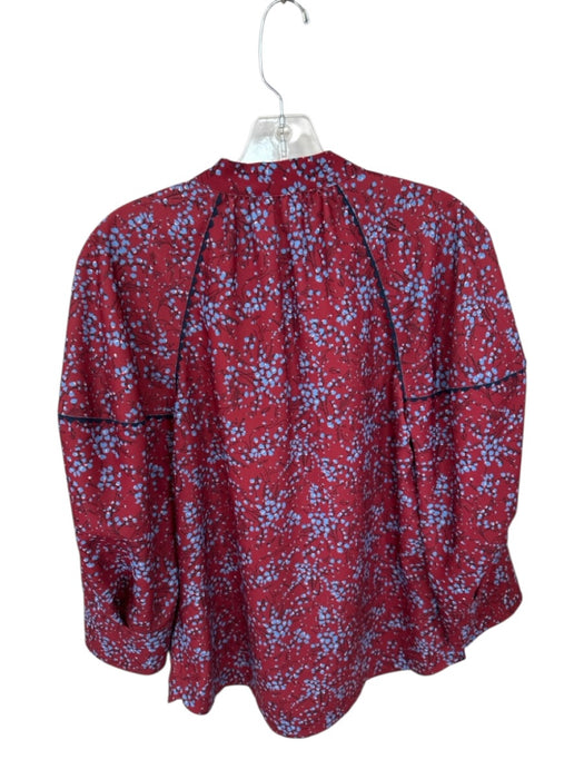 See By Chloe Size Est M Rust & Blue Long Sleeve Flowers Scallop Detail Top Rust & Blue / Est M