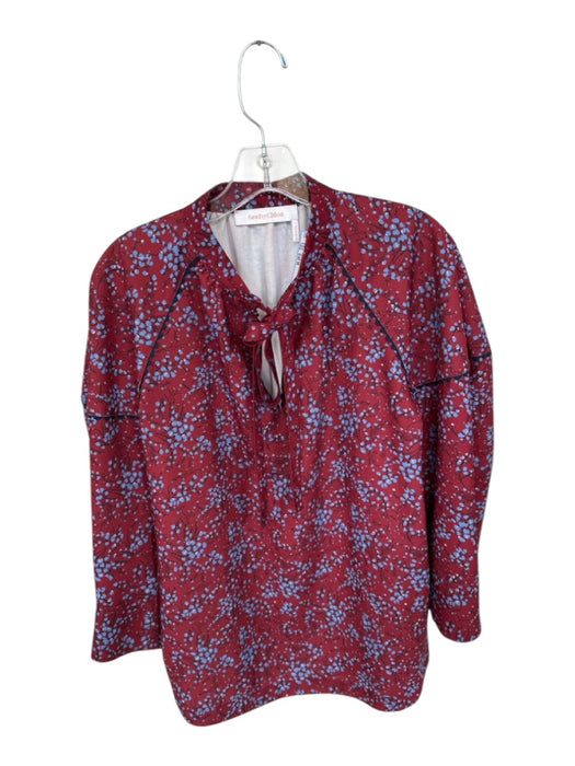 See By Chloe Size Est M Rust & Blue Long Sleeve Flowers Scallop Detail Top Rust & Blue / Est M
