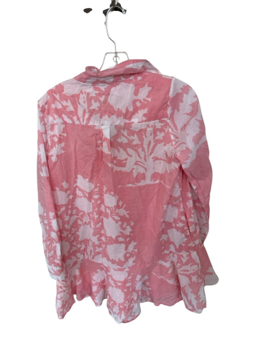 Livro Size S Pink & White Cotton Long Sleeve Abstract Drop Waist Buttons Dress Pink & White / S