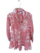 Livro Size S Pink & White Cotton Long Sleeve Abstract Drop Waist Buttons Dress Pink & White / S