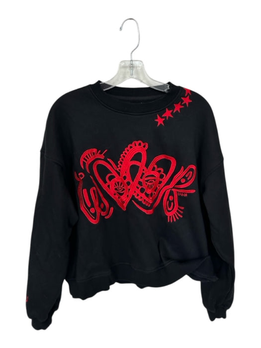 Size S Black & Red Cotton Long Sleeve Embroidered Long Sleeve Cropped Sweatshirt Black & Red / S