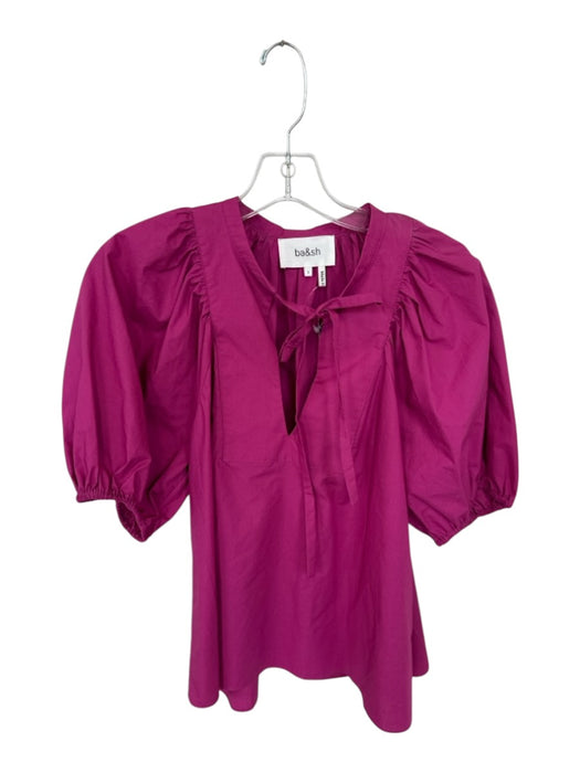 BA & SH Size S Magenta Cotton 3/4 Balloon Sleeve V Neck Neck Tie Top Magenta / S