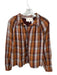 Carolina K Size S Orange & Brown Cotton Long Balloon Sleeve Plaid Top Orange & Brown / S