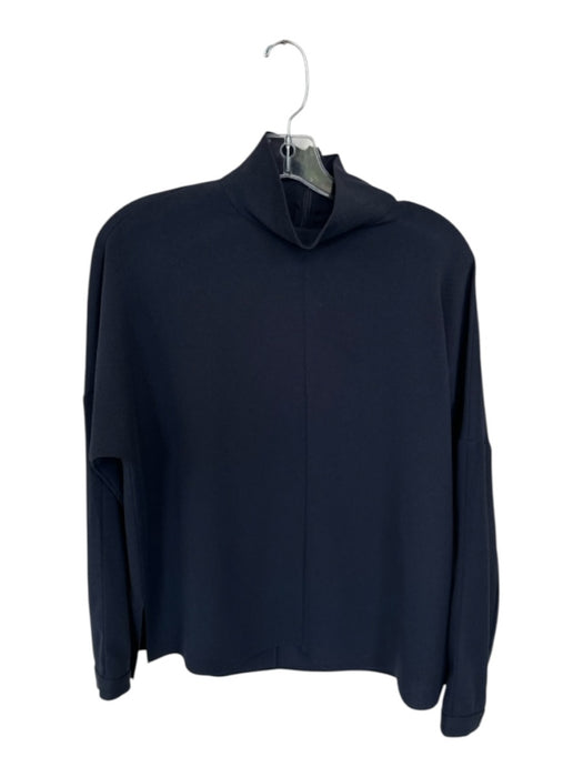 Tibi Size Est S Navy Triacetate Long Sleeve Back Zip Mock Neck Top Navy / Est S
