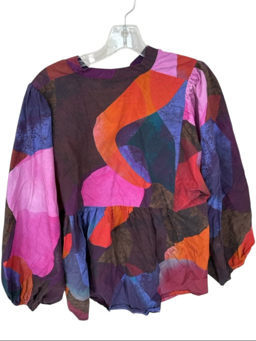 Oliphant Size L purple & orange Cotton Long Balloon Sleeve Abstract Buttons Top purple & orange / L