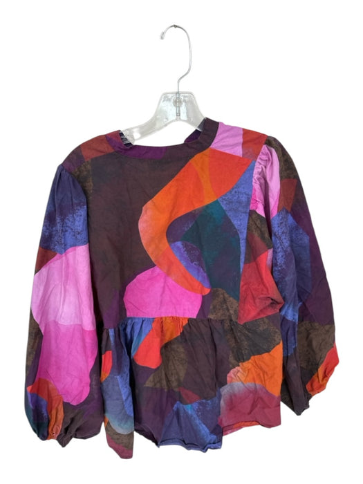 Oliphant Size L purple & orange Cotton Long Balloon Sleeve Abstract Buttons Top purple & orange / L
