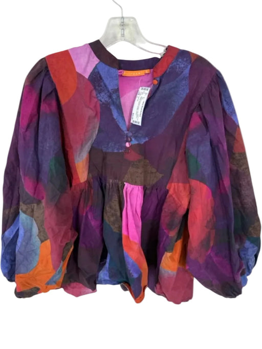 Oliphant Size L purple & orange Cotton Long Balloon Sleeve Abstract Buttons Top purple & orange / L