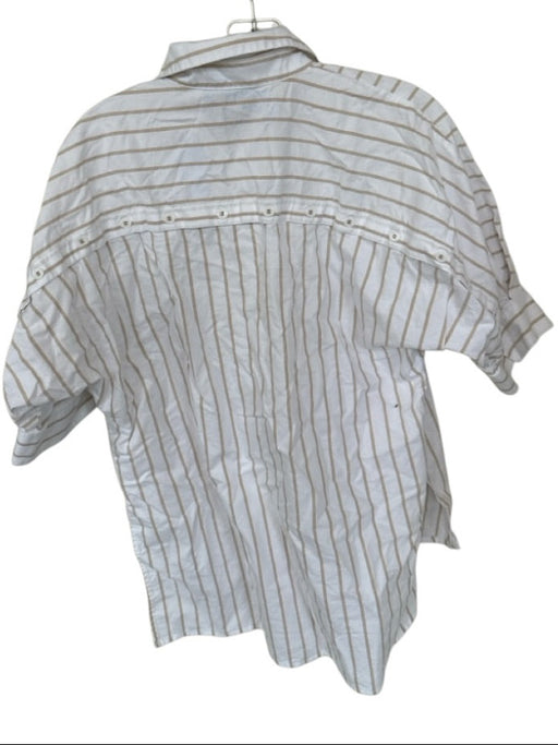 Theo Size S white & tan Cotton Long Sleeve Striped Back Buttons Button Down Top white & tan / S