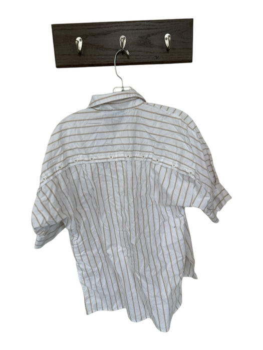 Theo Size S white & tan Cotton Long Sleeve Striped Back Buttons Button Down Top white & tan / S