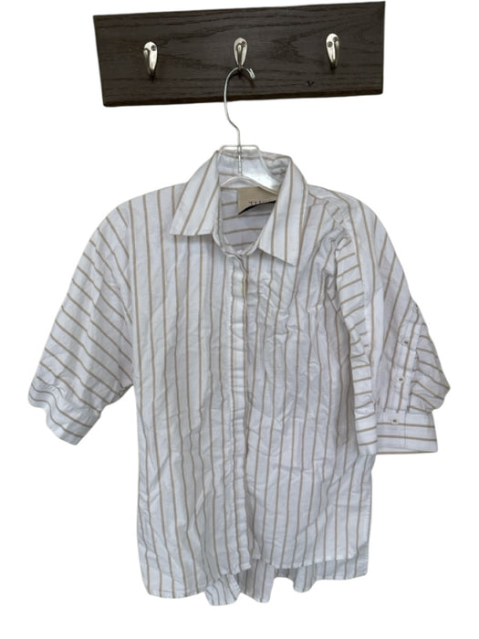 Theo Size S white & tan Cotton Long Sleeve Striped Back Buttons Button Down Top white & tan / S
