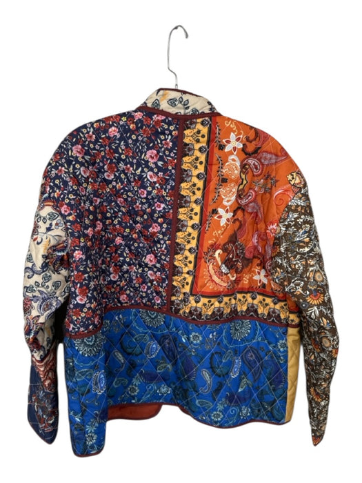 John & Jenn Size S Navy & Rust Polyester Quilted Flowers Buttons Jacket Navy & Rust / S
