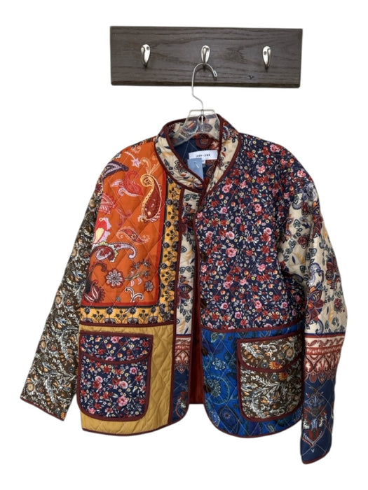 John & Jenn Size S Navy & Rust Polyester Quilted Flowers Buttons Jacket Navy & Rust / S