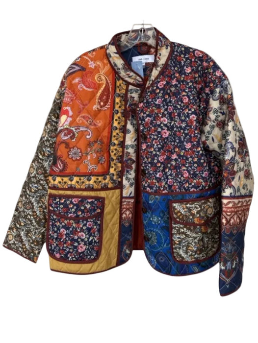 John & Jenn Size S Navy & Rust Polyester Quilted Flowers Buttons Jacket Navy & Rust / S