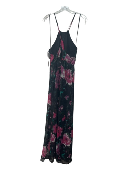 Tularosa Size S Black & Magenta Polyester Shimmer Sleeveless Floral Print Dress Black & Magenta / S