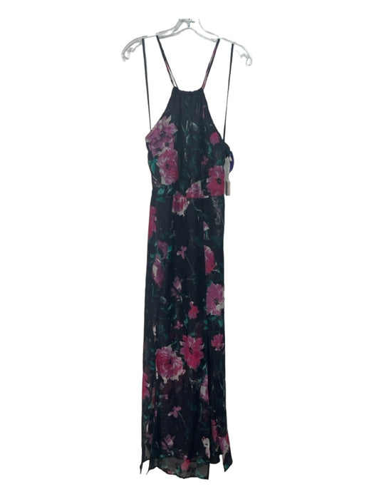 Tularosa Size S Black & Magenta Polyester Shimmer Sleeveless Floral Print Dress Black & Magenta / S