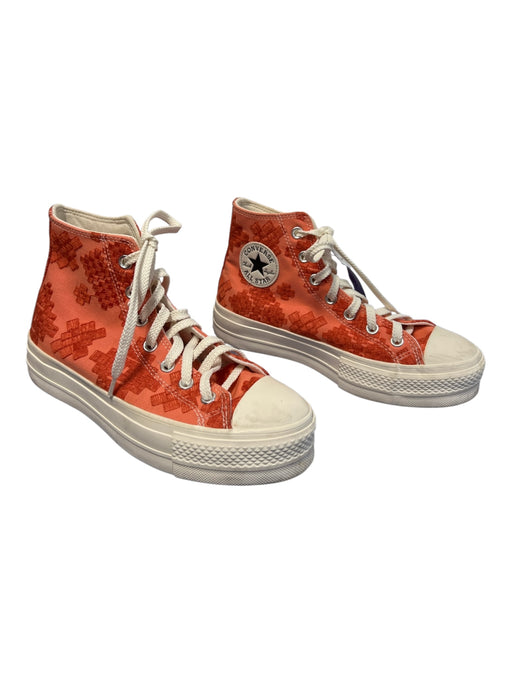 Converse Size 8 Salmon Orange Canvas Stitch Detail High Top Lace Up Top Salmon Orange / 8