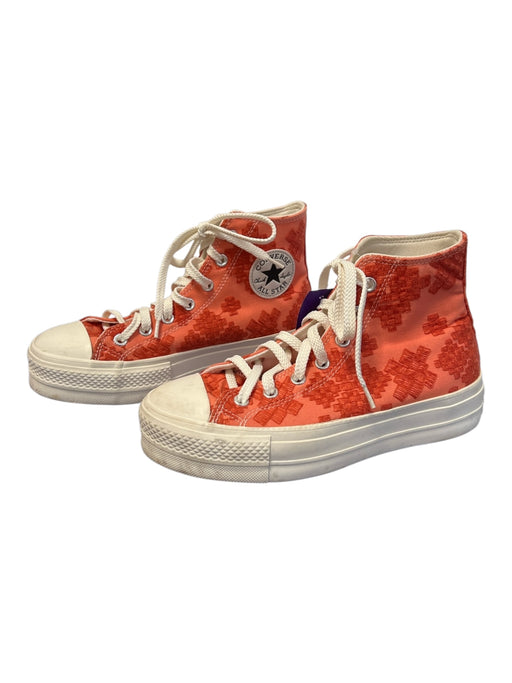 Converse Size 8 Salmon Orange Canvas Stitch Detail High Top Lace Up Top Salmon Orange / 8