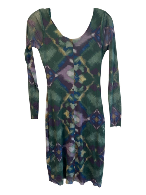 Westonwear Size M Green & Multi Nylon Scoop Neck Long Sleeve Pull On Dress Green & Multi / M