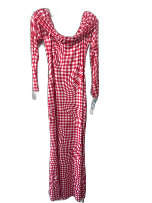 AFRM Size L Red & White Polyester & Spandex Mesh Overlay Checked Dress Red & White / L