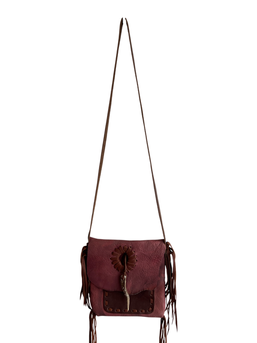Jimmi Wz Red Leather Antler Whipstitch Fringe Crossbody Bag Red
