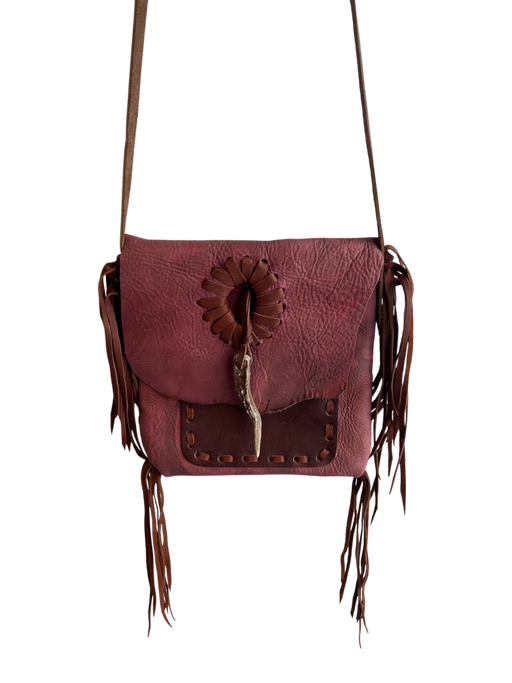 Jimmi Wz Red Leather Antler Whipstitch Fringe Crossbody Bag Red