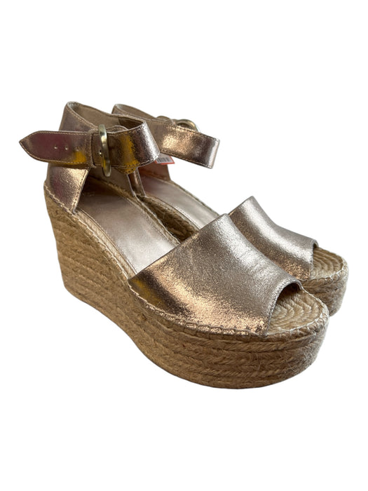 Marc Fisher Shoe Size 9 Gold Leather Metallic Open Toe Wedge Espadrille Shoes Gold / 9