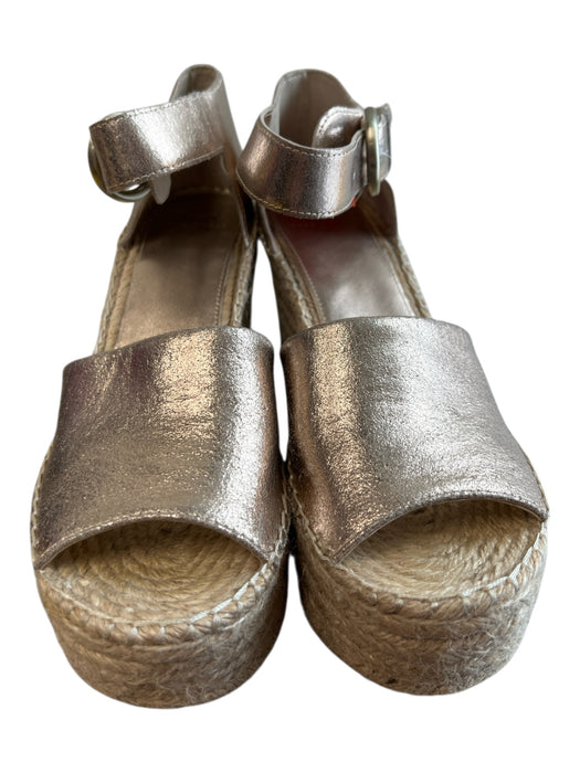 Marc Fisher Shoe Size 9 Gold Leather Metallic Open Toe Wedge Espadrille Shoes Gold / 9