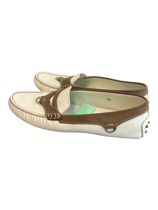 Tod's Shoe Size 8.5 Off White & Tan Patent Leather Silver Hardware Loafer Shoes Off White & Tan / 8.5