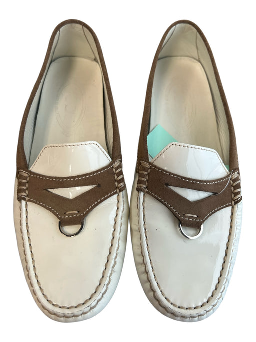 Tod's Shoe Size 8.5 Off White & Tan Patent Leather Silver Hardware Loafer Shoes Off White & Tan / 8.5
