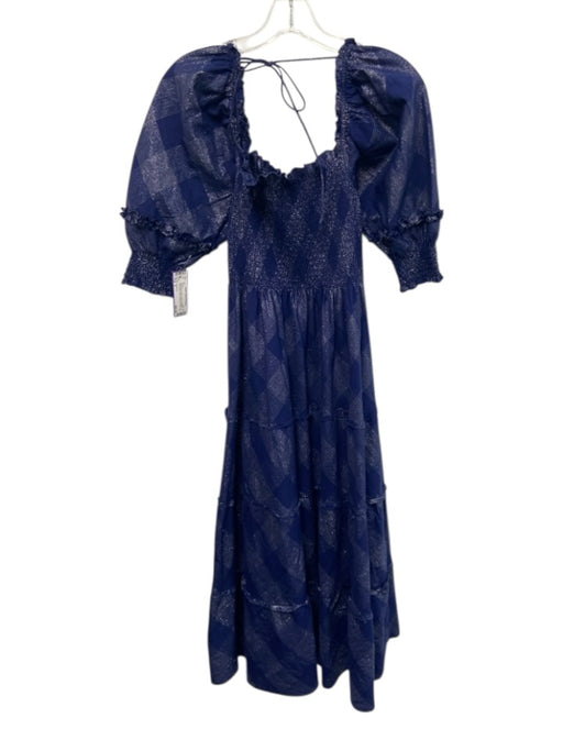 Hill House Size S Navy blue & silver cotton & metallic Sleeveless Plaid Dress Navy blue & silver / S