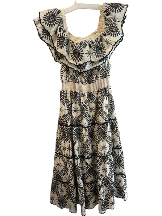 Allison Size M Black & White Cotton Off Shoulder Maxi eyelet Embroidered Dress Black & White / M