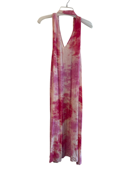 Lacausa Size S Pink & White Viscose Blend V Neck & Back Belt Inc Tye Dye Dress Pink & White / S