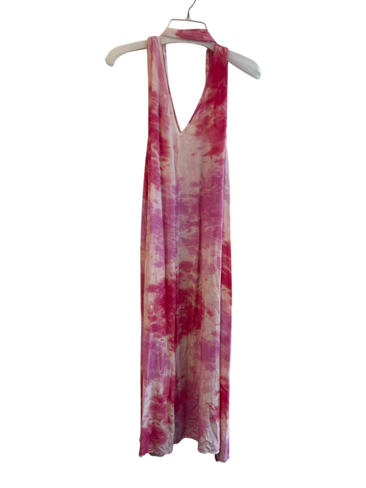 Lacausa Size S Pink & White Viscose Blend V Neck & Back Belt Inc Tye Dye Dress Pink & White / S