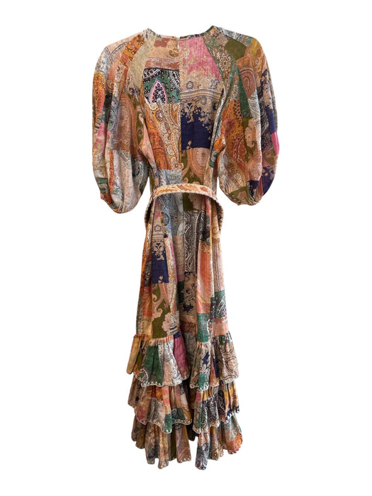 Zimmermann Size Est S Pink, Green & Multi Print Linen Maxi Puff Sleeve Dress Pink, Green & Multi Print / Est S